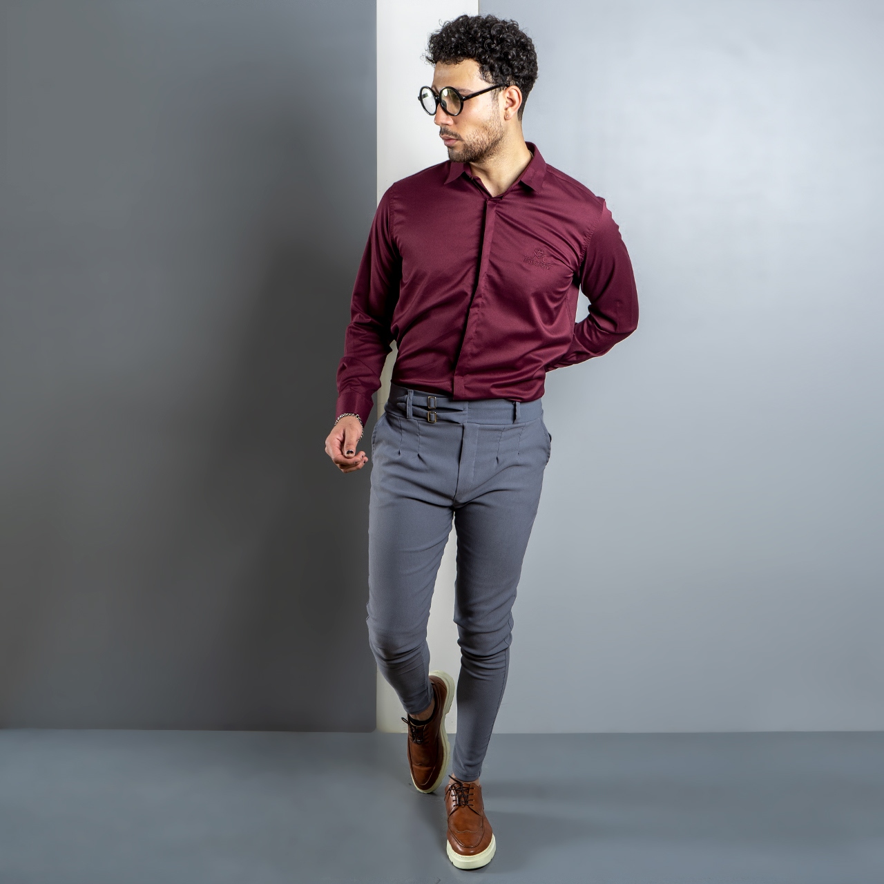 شلوار دو سگک طوسی تیره مردانه مدل Migel