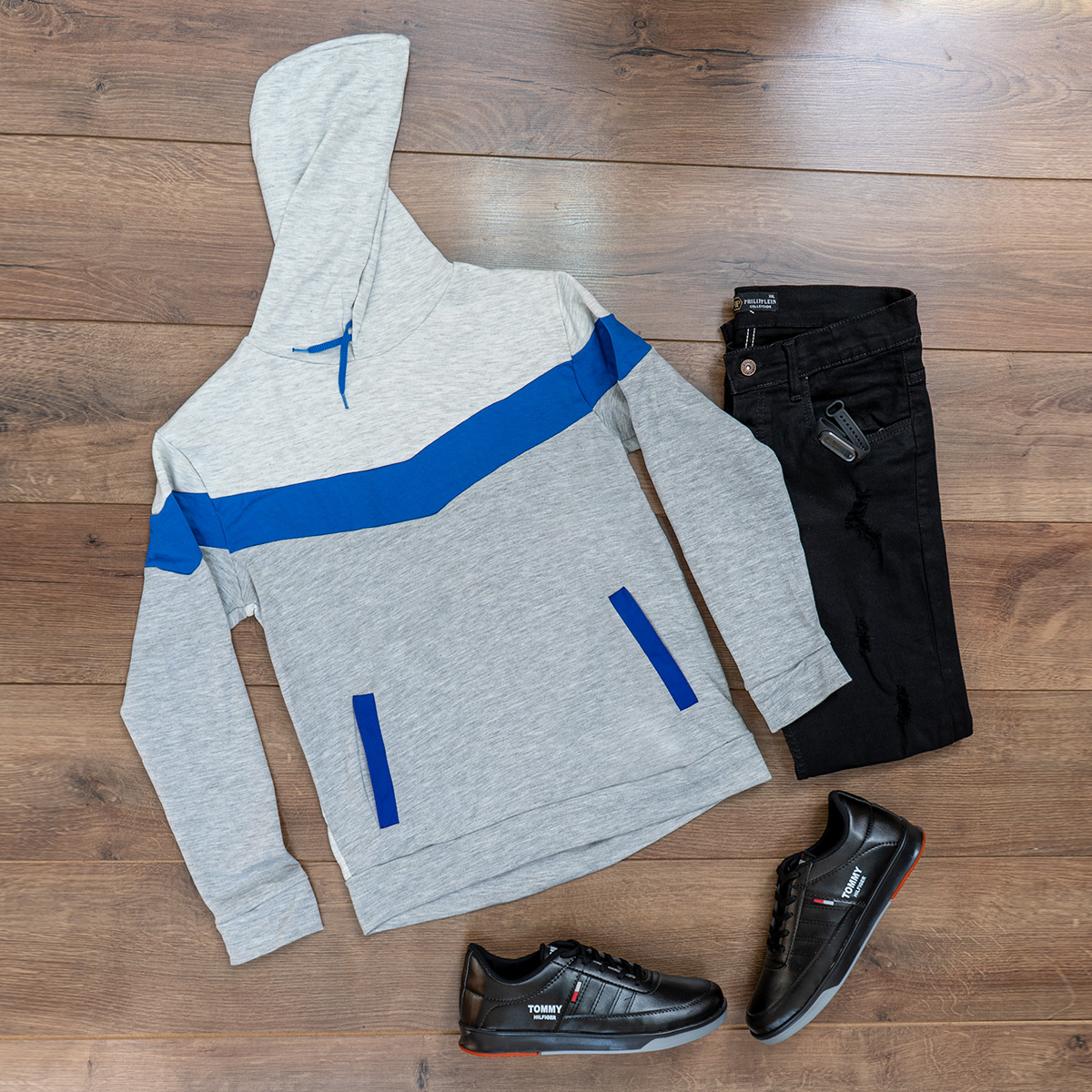 هودی مردانه مدل aykan دو رنگ ملانژ آبی