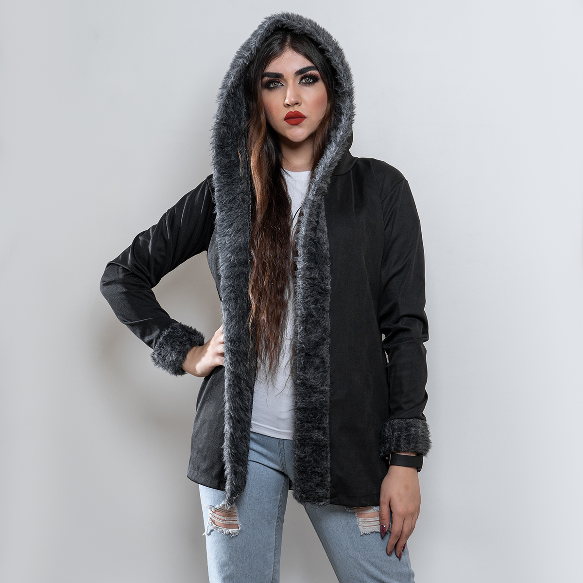 هودی دخترانه لبه خزدار مدل Marly