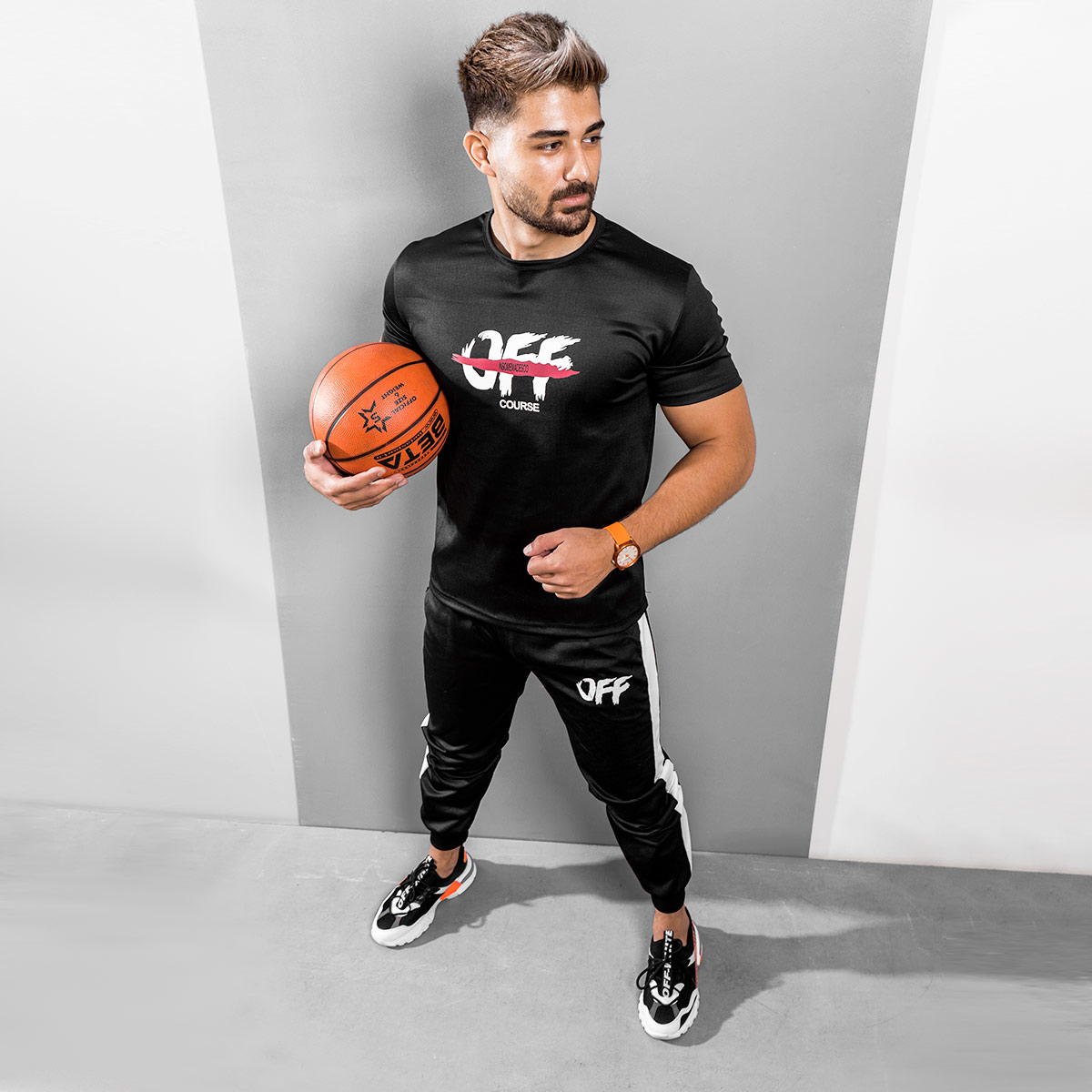 ست تیشرت شلوار مردانه OFF Course مشکی مدل Padma