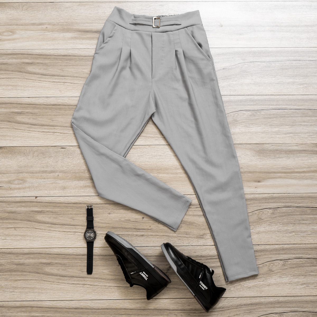 شلوار اسلش سگک دار مردانه طوسی روشن مدلPartiv