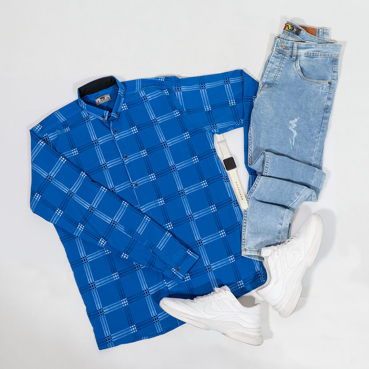 پیراهن چهار خونه آبی روشن مردانه مدل Siyam