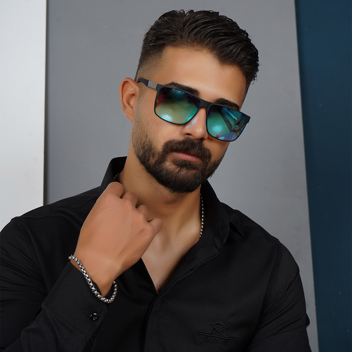 عینک مشکی صفحه آبی مردانه مدل Porsche