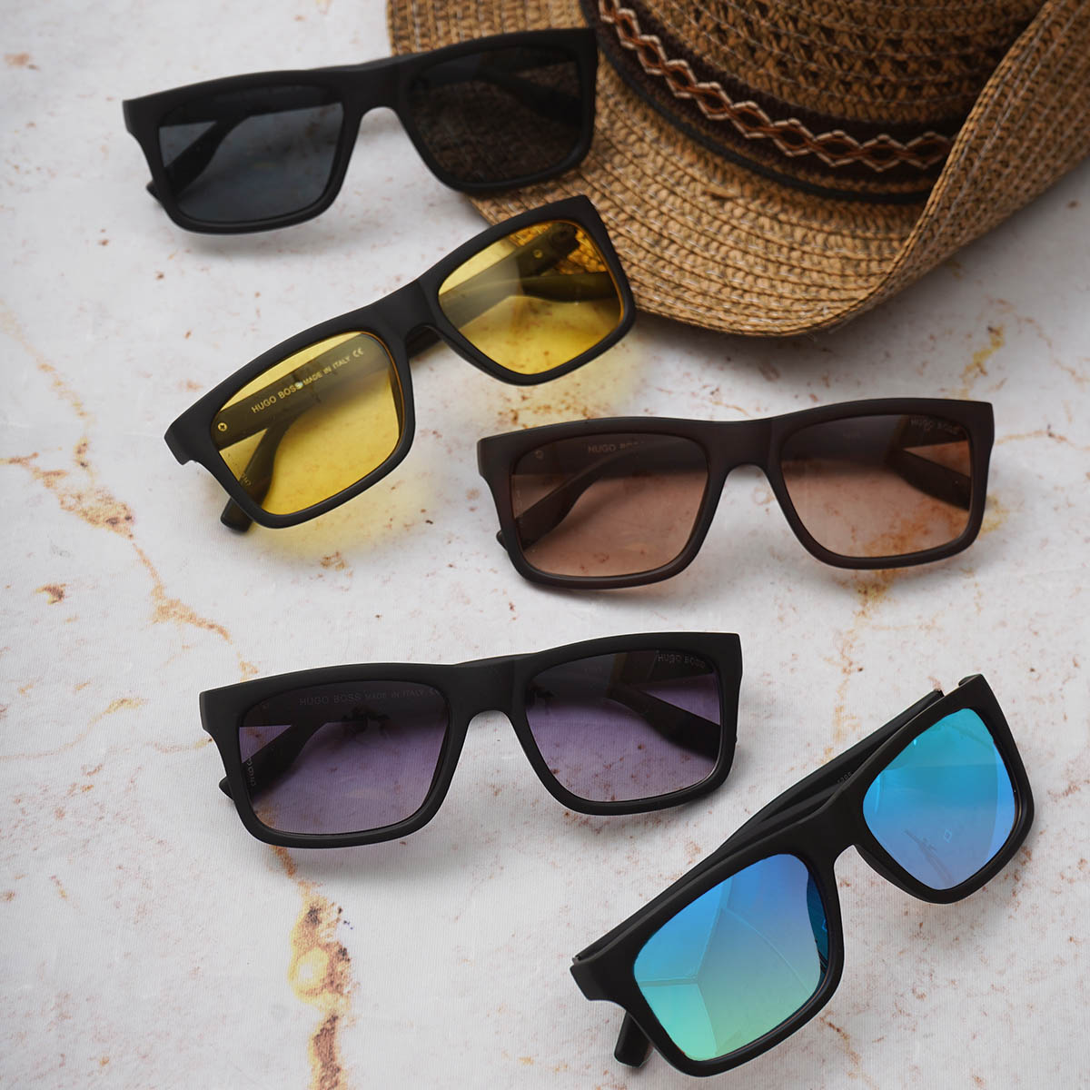 عینک مردانه مشکی صفحه بنفش مدل Hugo