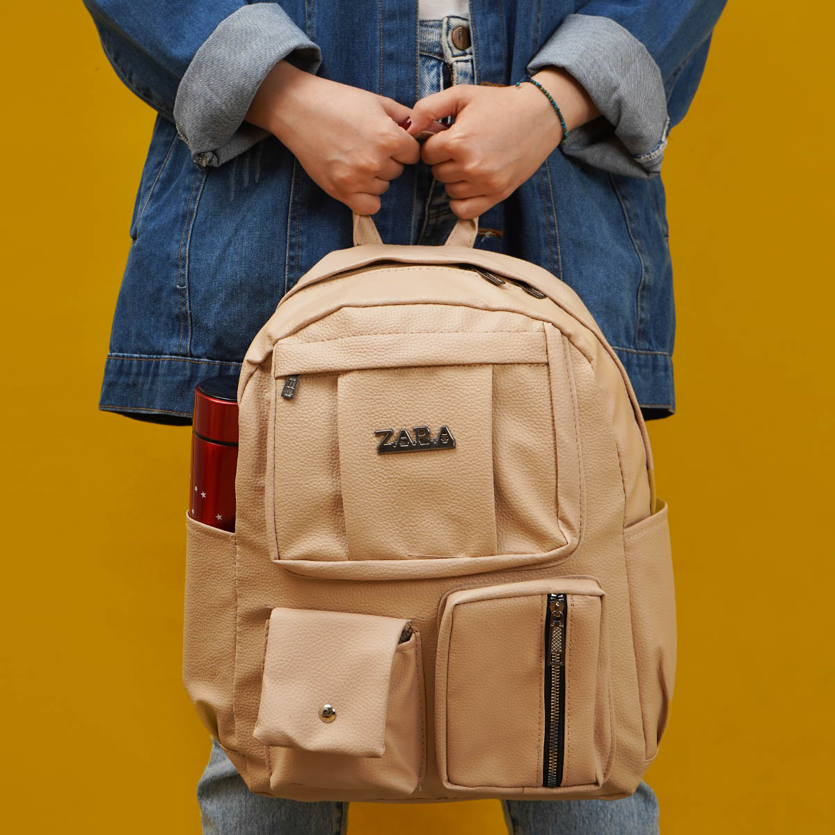 کوله پشتی چرم زنانه کرم مدل ZARA