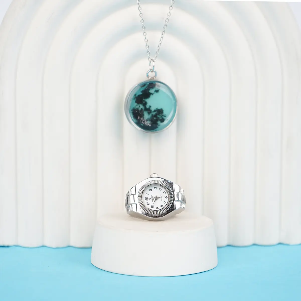 پکیج ساعت انگشتری استیلگردنبند ماه شب تاب